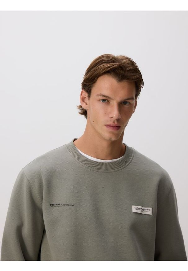 Reserved - Bluza z naszywką - jasny zielony. Kolor: zielony. Materiał: dzianina, bawełna. Wzór: aplikacja