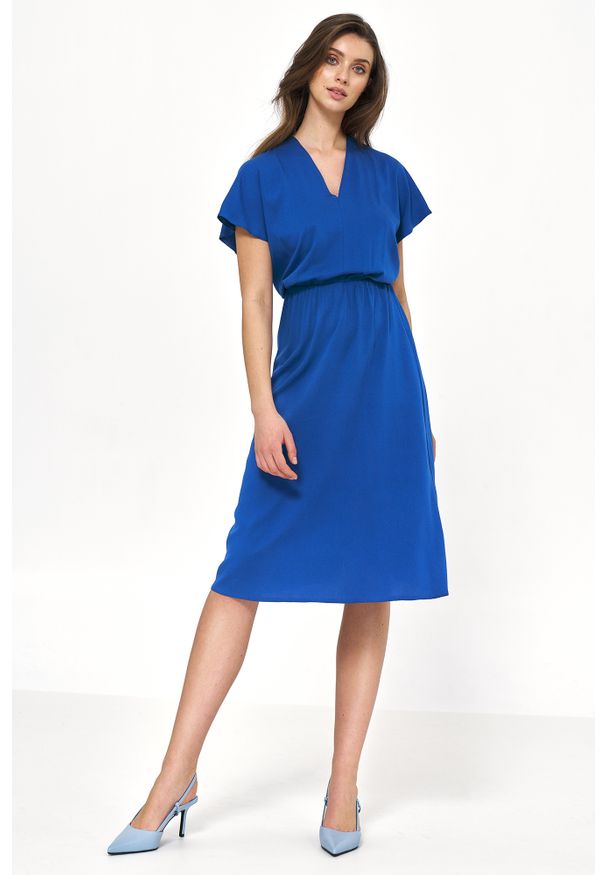 Nife - Wiskozowa Sukienka z Kimonowym Rękawem - Chabrowa. Kolor: niebieski. Materiał: wiskoza