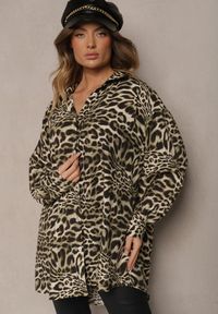 Renee - Ciemnobeżowa Koszula Oversize z Wiskozy z Lnem Sanalinae. Okazja: na co dzień. Kolor: beżowy. Materiał: len, wiskoza. Długość rękawa: długi rękaw. Długość: długie. Styl: elegancki, casual #5
