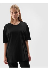 4f - 4F T-shirt oversize gładki uniseks - czarny L. Okazja: na co dzień. Kolor: czarny. Materiał: bawełna, jersey, dzianina. Długość rękawa: krótki rękaw. Długość: krótkie. Wzór: gładki. Styl: sportowy, klasyczny, casual