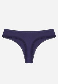 Born2be - Granatowe Majtki z Bawełną Typu Stringi Ozdobione Koronką Cirilise. Kolor: niebieski. Materiał: bawełna, koronka. Wzór: aplikacja, koronka #2