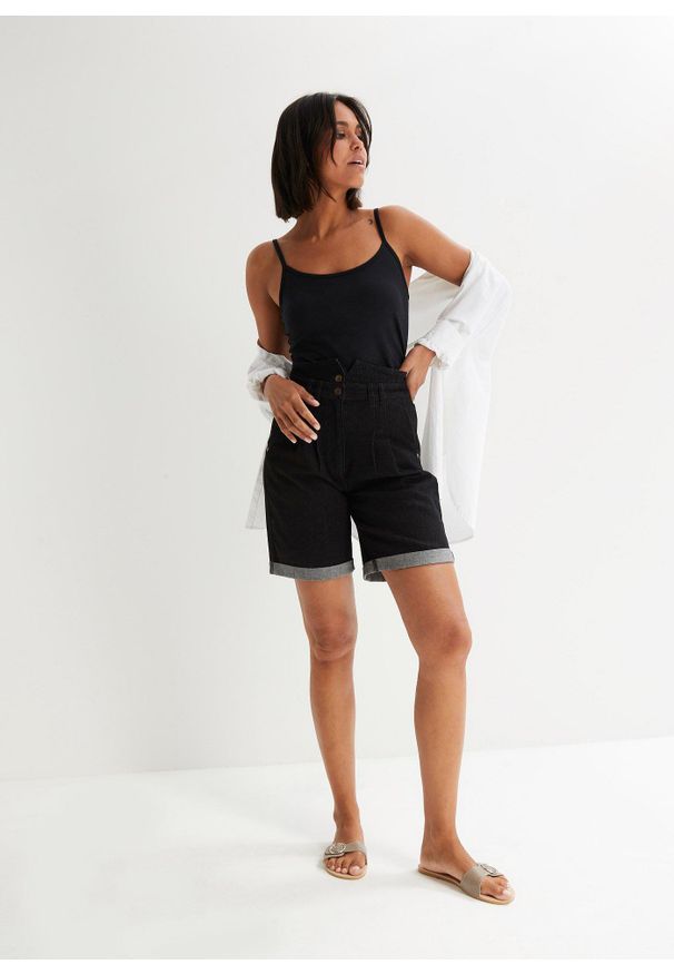 bonprix - Top na cienkich ramiączkach (2 szt.), z czystej bawełny organicznej. Kolor: czarny. Materiał: bawełna. Długość rękawa: na ramiączkach