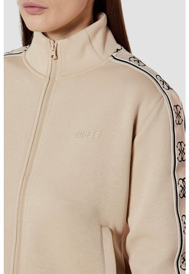 Guess - GUESS Beżowa bluza damska z lampasami Britney, Rozmiar M. Kolor: beżowy