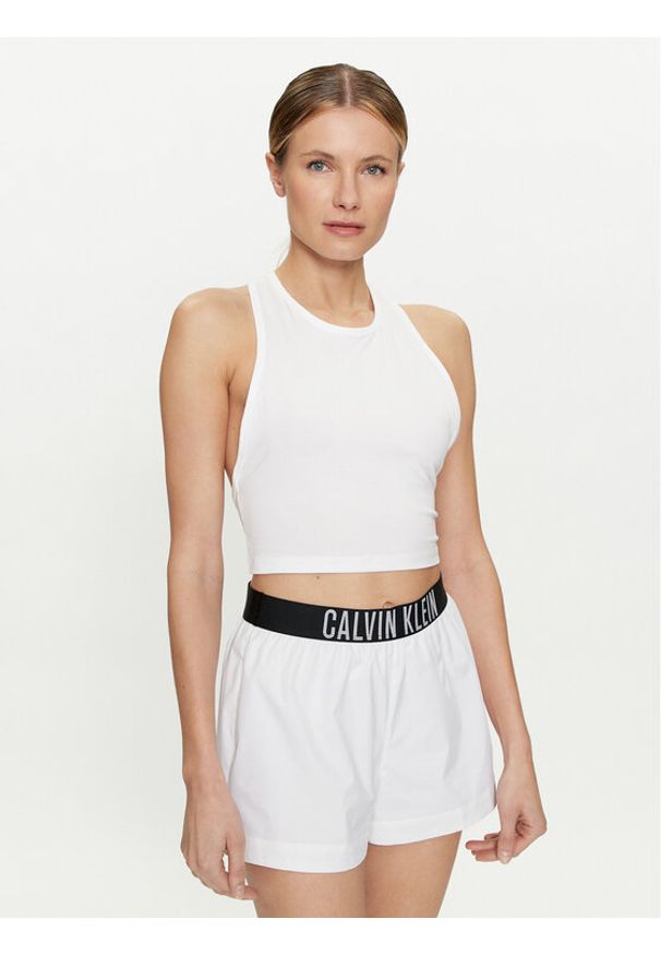 Calvin Klein Swimwear Top KW0KW02481 Biały Slim Fit. Kolor: biały. Materiał: bawełna