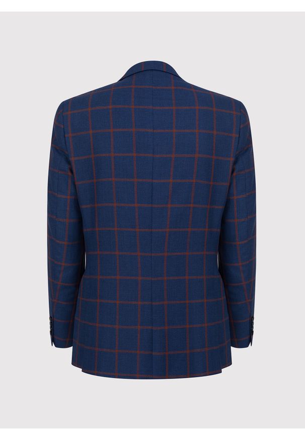Pako Lorente - PAKO LORENTE – Granatowa casualowa marynarka męska w rudą kratę. Okazja: na co dzień. Kolor: brązowy, niebieski, wielokolorowy. Materiał: wełna, len. Sezon: lato. Styl: casual