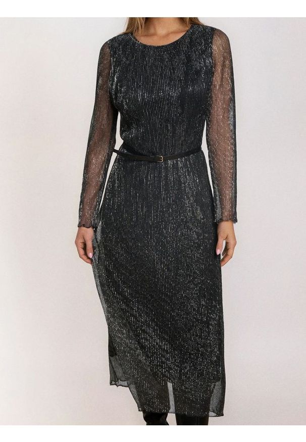 Sinsay - Elegancka sukienka szmizjerka z paskiem - srebrny. Kolor: srebrny. Typ sukienki: szmizjerki. Styl: elegancki