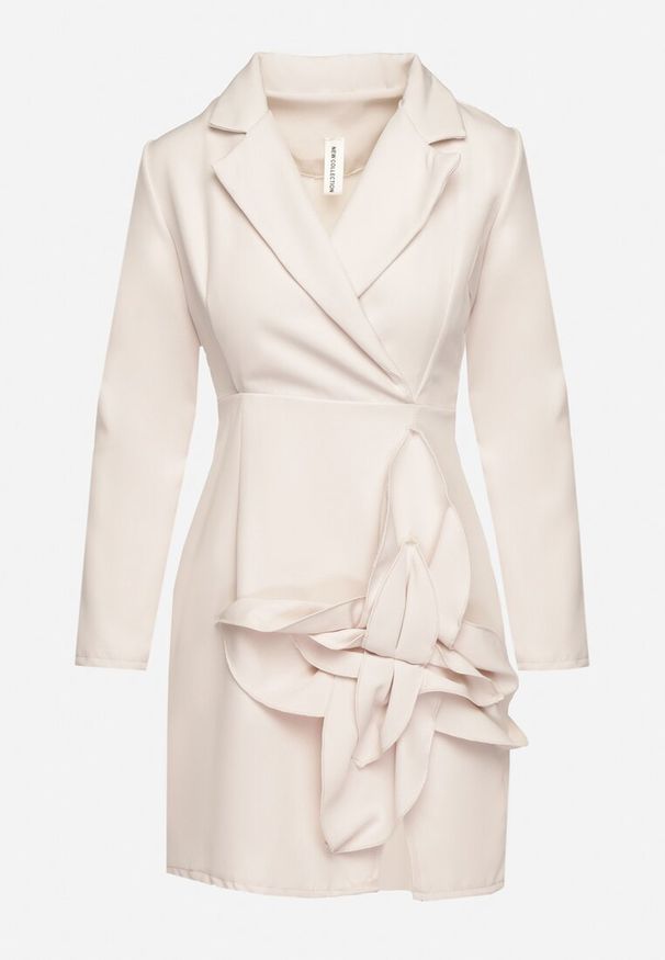 Born2be - Beżowa Marynarkowa Sukienka Mini z Kopertową Górą Nivrade. Kolor: beżowy. Typ sukienki: kopertowe. Długość: mini