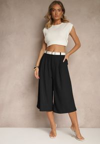 Renee - Czarne Eleganckie Spodnie Typu Culottes Silunea. Okazja: na co dzień, na spotkanie biznesowe, do pracy. Kolor: czarny. Styl: elegancki