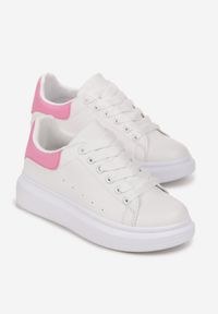 Born2be - Biało-Różowe Sneakersy na Grubej Podeszwie z Okrągłym Noskiem Naubrey. Nosek buta: okrągły. Kolor: biały #3