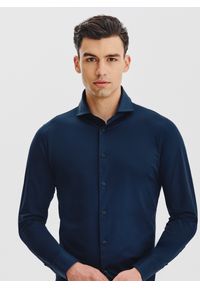 Pako Lorente - PAKO LORENTE – Granatowa koszula z dzianiny. Okazja: na co dzień. Kolor: niebieski, szary. Materiał: dzianina. Długość rękawa: długi rękaw. Długość: długie. Styl: casual #9