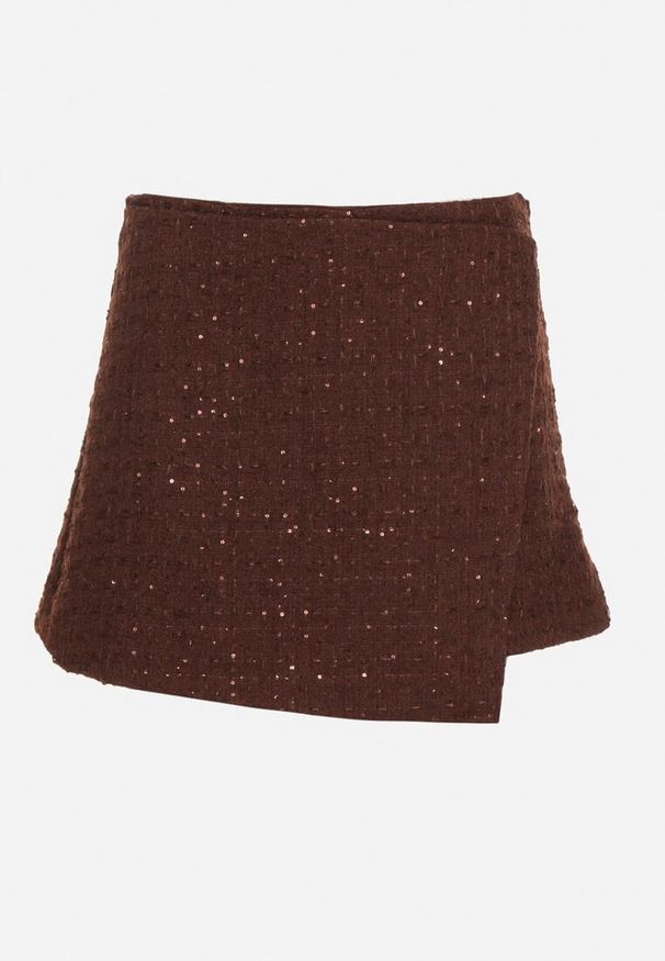 Born2be - Brązowe Spódnico-Szorty z Wełną i Cekinami Fedara. Okazja: na co dzień. Kolor: brązowy. Materiał: wełna. Styl: klasyczny, casual