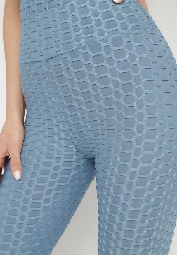 Born2be - Niebieskie Legginsy Sportowe z Elastyczną Gumką i Tłoczonym Wzorem Ardisa. Okazja: na co dzień. Kolor: niebieski. Styl: sportowy