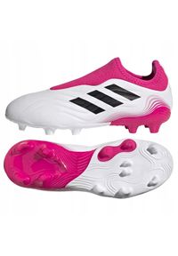 Adidas - Buty piłkarskie adidas Copa Sense.3 Fg Ll Jr FX1983 granatowy, biały, różowy białe. Kolor: niebieski, biały, różowy, wielokolorowy. Materiał: skóra, guma. Szerokość cholewki: normalna. Sport: piłka nożna