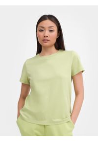 4f - T-shirt z bawełny organicznej damski. Kolor: zielony. Materiał: bawełna