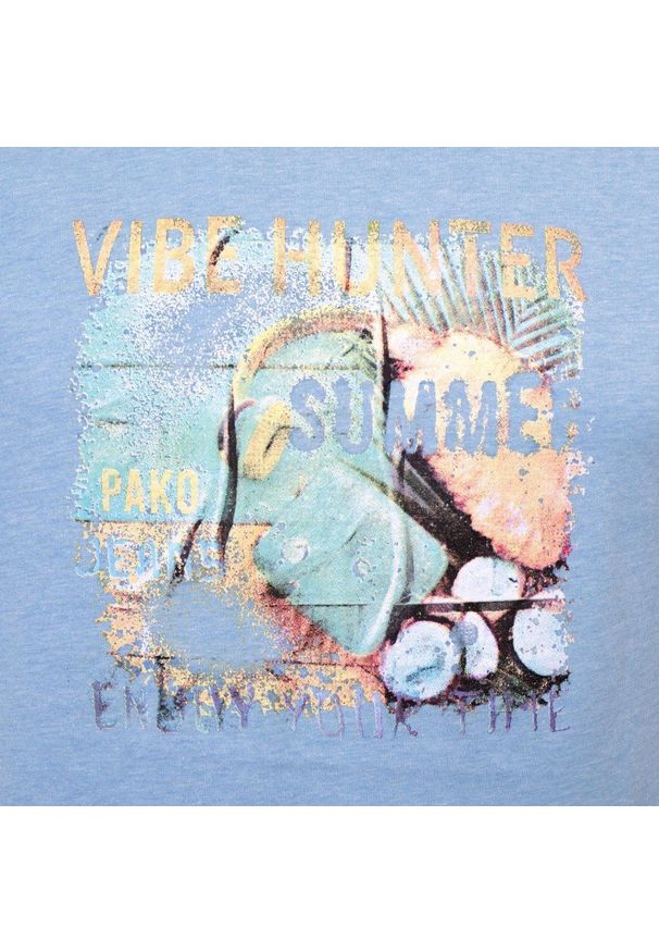 T-Shirt (Koszulka) Męska - Pako Jeans - Niebieski Kolor z Printem. Okazja: na co dzień. Kolor: niebieski. Materiał: bawełna, poliester. Wzór: nadruk. Styl: casual