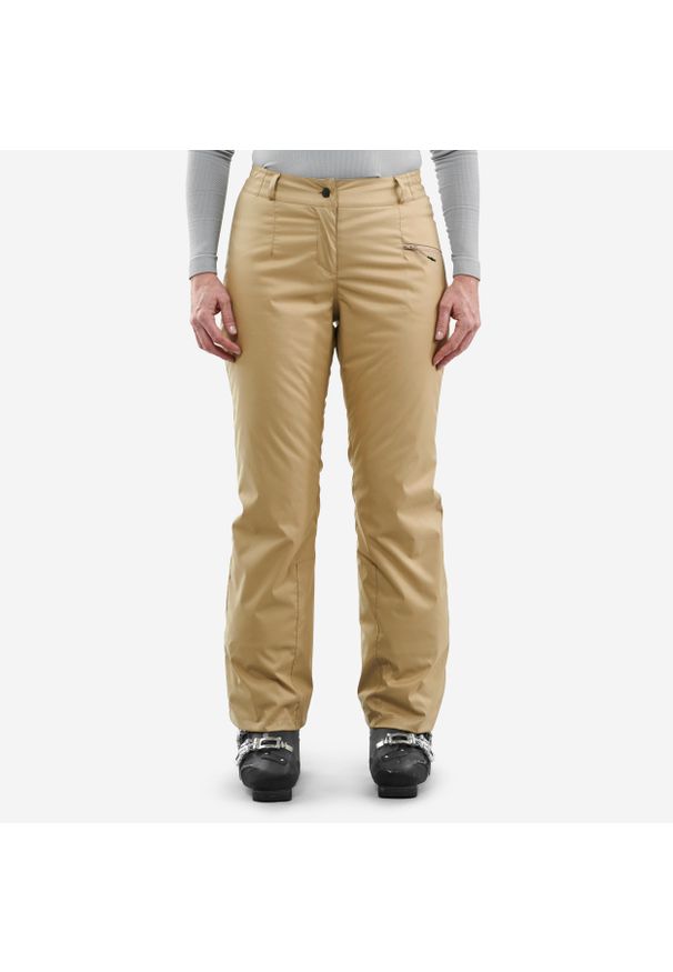 WEDZE - Spodnie narciarskie damskie Wedze 100. Kolor: beżowy. Materiał: poliester, tkanina. Sezon: zima. Sport: narciarstwo