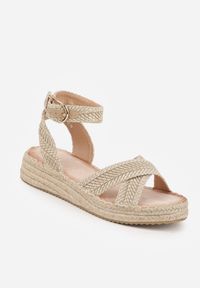 Renee - Jasnobeżowe Sandały z Plecionki w Stylu Boho VICES z Paskami w Kształcie X Nahmala. Okazja: na co dzień. Zapięcie: pasek. Kolor: beżowy. Wzór: aplikacja, paski. Sezon: lato. Styl: boho #3