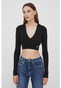 Calvin Klein Jeans longsleeve damski kolor czarny. Kolor: czarny. Materiał: dzianina, prążkowany. Długość rękawa: długi rękaw. Długość: długie #1