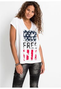 bonprix - T-shirt z czystej bawełny. Kolor: biały. Materiał: bawełna. Długość rękawa: krótki rękaw. Długość: krótkie. Wzór: nadruk #1