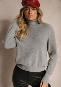 Renee - Szary Golf z Wiskozą i Błyszczącą Nitką Liadoraa. Okazja: na co dzień, na spotkanie biznesowe, do pracy. Typ kołnierza: golf. Kolor: szary. Materiał: wiskoza. Styl: biznesowy, elegancki, casual
