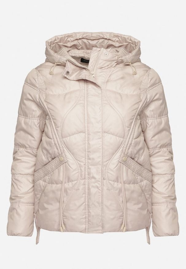 Born2be - Beżowa Kurtka Pikowana z Nieodpinanym Kapturem i Kieszeniami Annitte. Okazja: na co dzień. Kolekcja: plus size. Kolor: beżowy. Materiał: jeans. Styl: casual