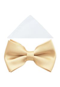 Adam Collection - Złota gładka mucha męska A18. Kolor: złoty. Materiał: poliester, tkanina. Wzór: gładki. Styl: elegancki #1