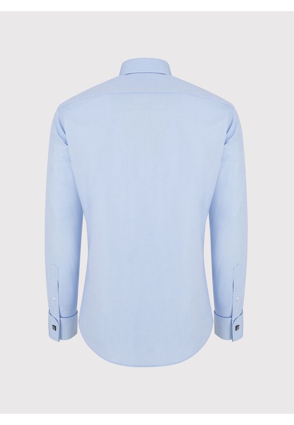 Pako Lorente - PAKO LORENTE – Niebieska bawełniana koszula męska na spinki. Kolor: niebieski. Materiał: bawełna. Długość rękawa: długi rękaw. Długość: długie