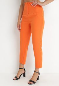 Born2be - Pomarańczowe Spodnie Fynthi. Stan: podwyższony. Kolor: pomarańczowy. Materiał: tkanina. Wzór: aplikacja, gładki. Styl: klasyczny
