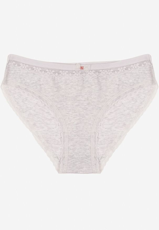 Renee - Jasnoszare Majtki Figi z Bawełny Ozdobione Kokardą i Koronką Zeterie. Kolor: szary. Materiał: bawełna, koronka. Wzór: aplikacja, koronka