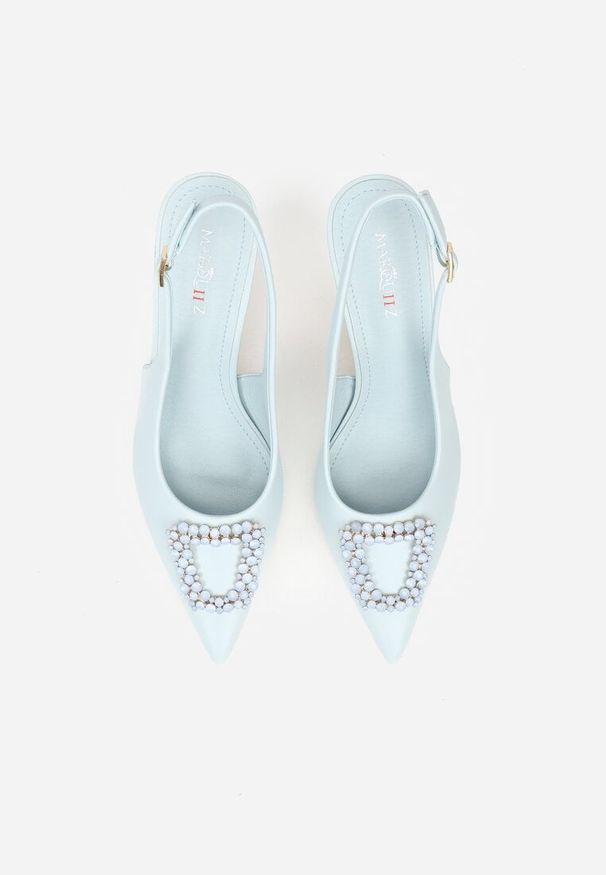 Born2be - Niebieskie Sandały na Szpilce z Cyrkoniową Klamrą Starstone. Okazja: na wesele, na co dzień, na ślub cywilny. Zapięcie: klamry. Kolor: niebieski. Materiał: jeans. Obcas: na szpilce. Styl: casual, klasyczny, elegancki