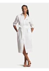 Polo Ralph Lauren Sukienka koszulowa 211943992001 Biały Regular Fit. Typ kołnierza: polo. Kolor: biały. Materiał: len. Typ sukienki: koszulowe #1