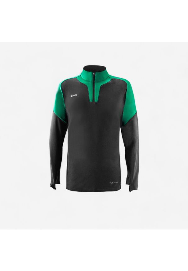 KIPSTA - Bluza piłkarska Kipsta Viralto Club na krótki suwak. Kolor: zielony, wielokolorowy, szary. Materiał: materiał, poliester, elastan. Długość: krótkie. Sport: piłka nożna