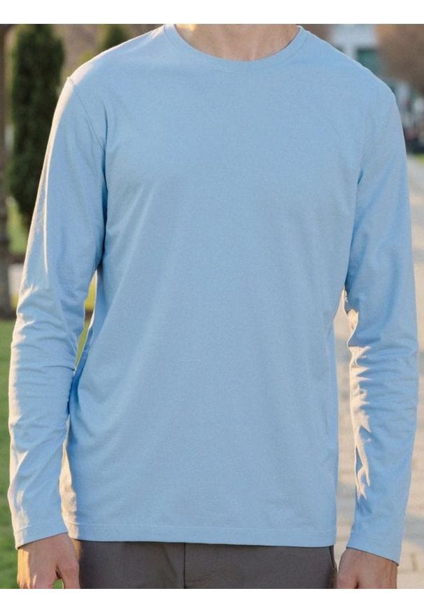 Sinsay - Bawełniana koszulka z długimi rękawami - błękitny. Kolor: niebieski. Materiał: bawełna. Długość rękawa: długi rękaw. Długość: długie