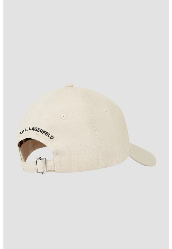 Karl Lagerfeld - KARL LAGERFELD Beżowa czapka z daszkiem Ikon Choupette. Kolor: beżowy. Materiał: bawełna, guma. Styl: elegancki