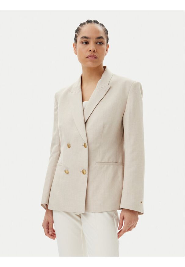 TOMMY HILFIGER - Tommy Hilfiger Marynarka WW0WW45466 Beżowy Regular Fit. Kolor: beżowy. Materiał: len, syntetyk