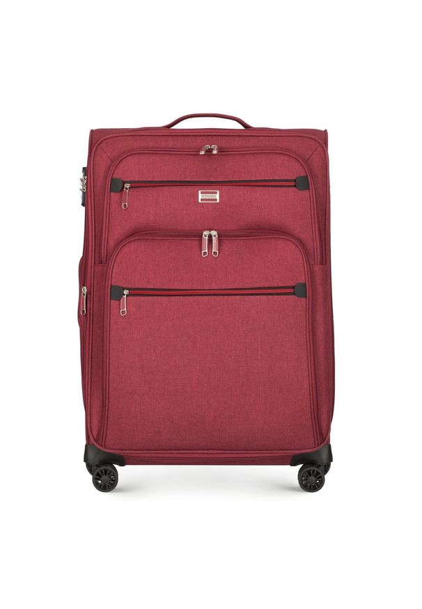 Wittchen - Średnia walizka z kolorowym suwakiem bordowa. Kolor: czerwony. Materiał: poliester. Wzór: kolorowy. Styl: wakacyjny