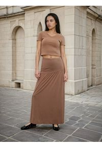 Sinsay - Spódnica maxi z ozdobnymi falbanami - beżowy. Kolor: beżowy
