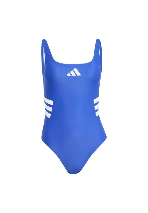 Adidas - Strój do pływania 3-Stripes U-back. Kolor: biały, wielokolorowy, niebieski. Materiał: materiał
