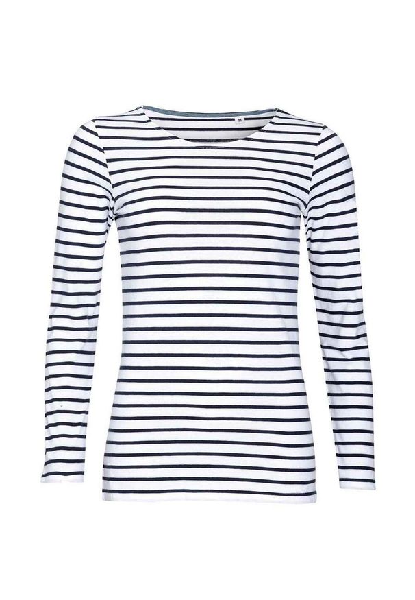 SOL'S - Damska Koszulka Z Długim Rękawem W Morskie Paski. Kolor: niebieski, wielokolorowy, biały. Długość rękawa: długi rękaw. Długość: długie. Wzór: paski. Sport: turystyka piesza