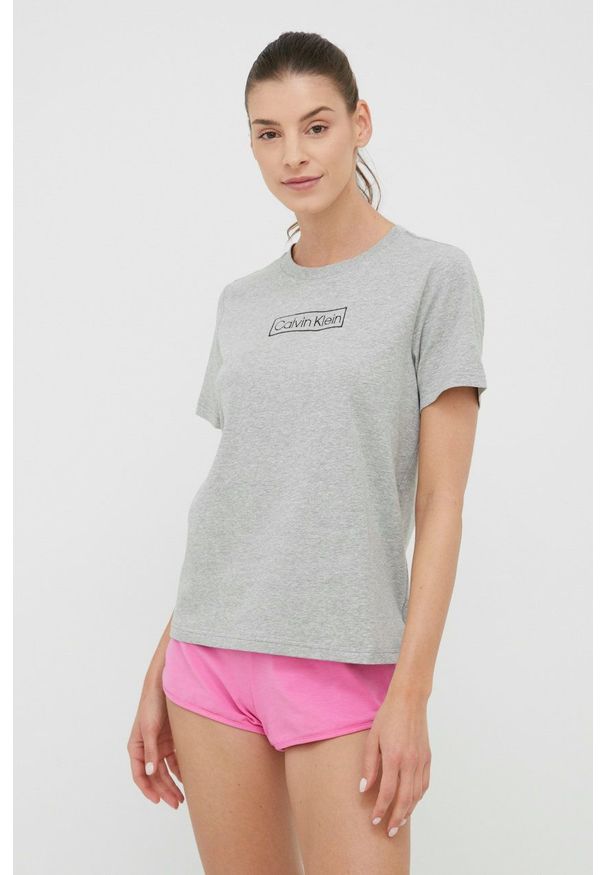 Calvin Klein Underwear t-shirt piżamowy kolor szary. Kolor: szary. Materiał: dzianina. Długość: krótkie. Wzór: aplikacja