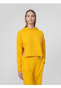 4f - Bluza crop top z wiązaniem po bokach damska. Okazja: na co dzień. Kolor: żółty. Materiał: bawełna, dzianina. Długość: krótkie. Styl: casual #1