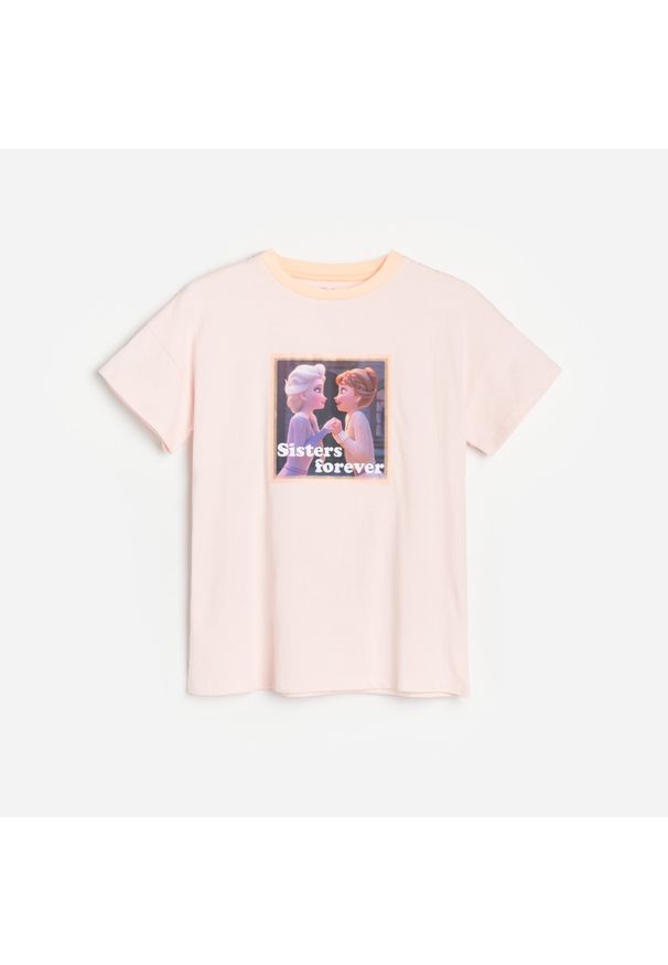 Reserved - T-shirt z nadrukiem Kraina Lodu - Różowy. Kolor: różowy. Wzór: motyw z bajki, nadruk