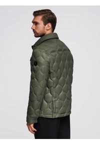 Ombre Clothing - Kurtka pikowana męska w koszulowym fasonie – oliwkowa V2 - Rozmiar: L. Okazja: na co dzień. Kolor: oliwkowy. Materiał: poliester, materiał. Wzór: aplikacja. Styl: casual, elegancki #4