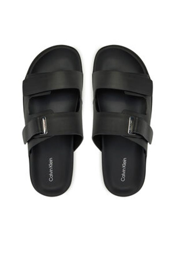 Calvin Klein Sandały Flat Adj Slide Eyelet HW0HW02489 Czarny. Kolor: czarny. Materiał: skóra