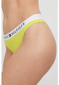 TOMMY HILFIGER - Tommy Hilfiger Stringi kolor żółty z bawełny. Kolor: zielony. Materiał: bawełna. Wzór: gładki