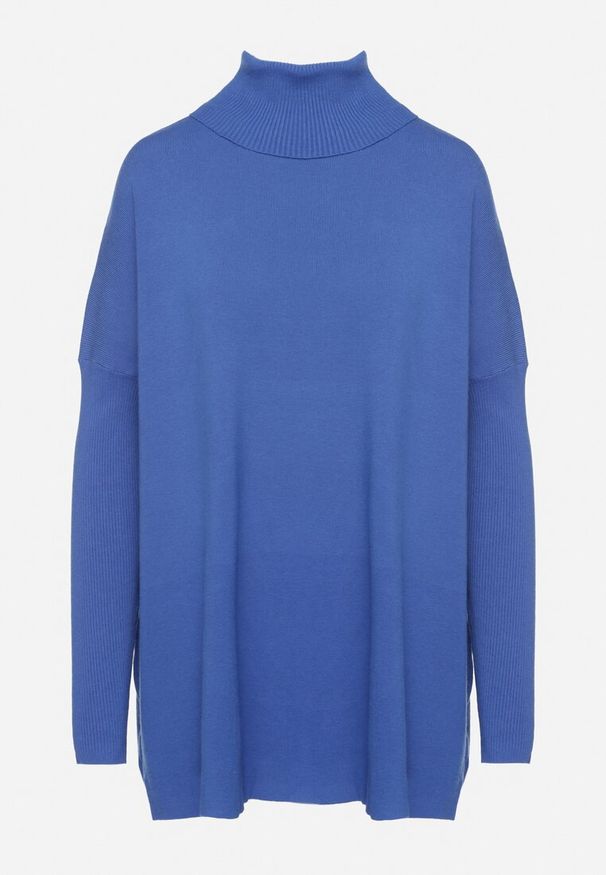 Born2be - Niebieski Golf Dzianinowy z Długim Rękawem Dist. Typ kołnierza: golf. Kolor: niebieski. Materiał: dzianina. Długość rękawa: długi rękaw. Długość: długie. Sezon: zima, jesień