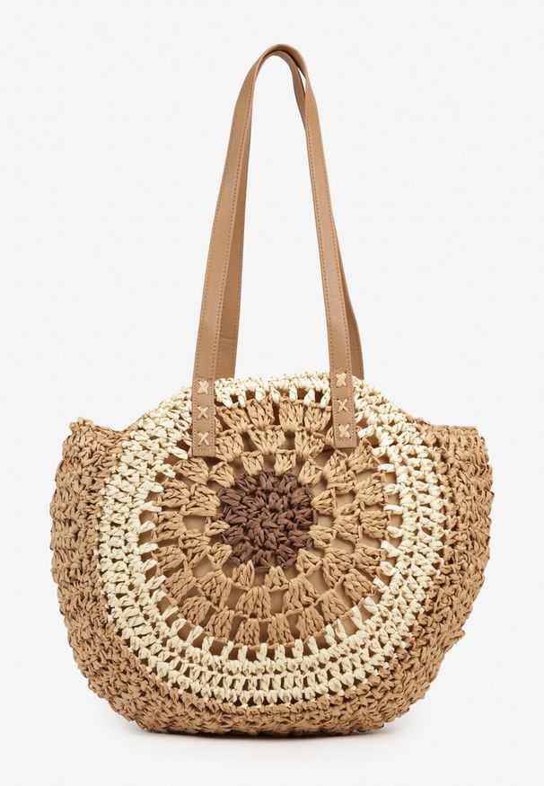 Renee - Ciemnobeżowa Pleciona Torebka w Stylu Boho Ulofina. Kolor: beżowy. Sezon: lato. Styl: boho