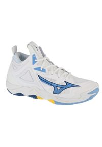 Mizuno - Buty do siatkówki unisex, Wave Momentum 3 Mid. Kolor: biały, wielokolorowy, niebieski. Model: Mizuno Wave. Sport: siatkówka