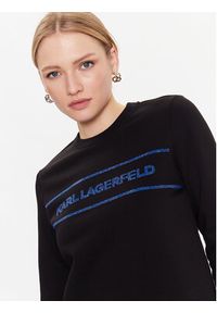 Karl Lagerfeld - KARL LAGERFELD Bluza Rhinestone Logo 226W1805 Czarny Regular Fit. Typ kołnierza: dekolt w karo. Kolor: czarny. Materiał: bawełna