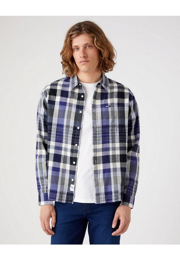 Wrangler - WRANGLER 1 PKT SHIRT MĘSKA KOSZULA W KRATĘ DŁUGI RĘKAW STONE WASH W5D6CNX4Q 112323749. Długość rękawa: długi rękaw. Długość: długie